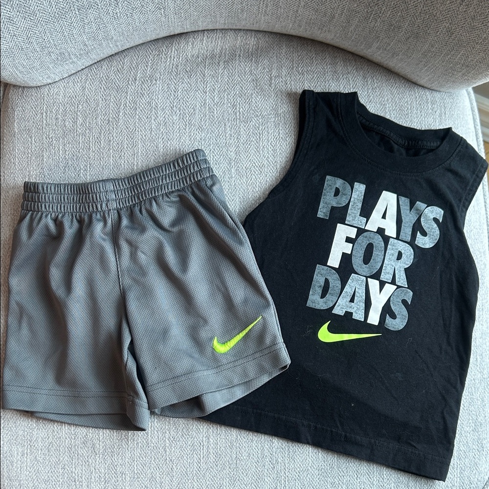 Nike Black Tank & Gray Shorts with Neon Swoosh